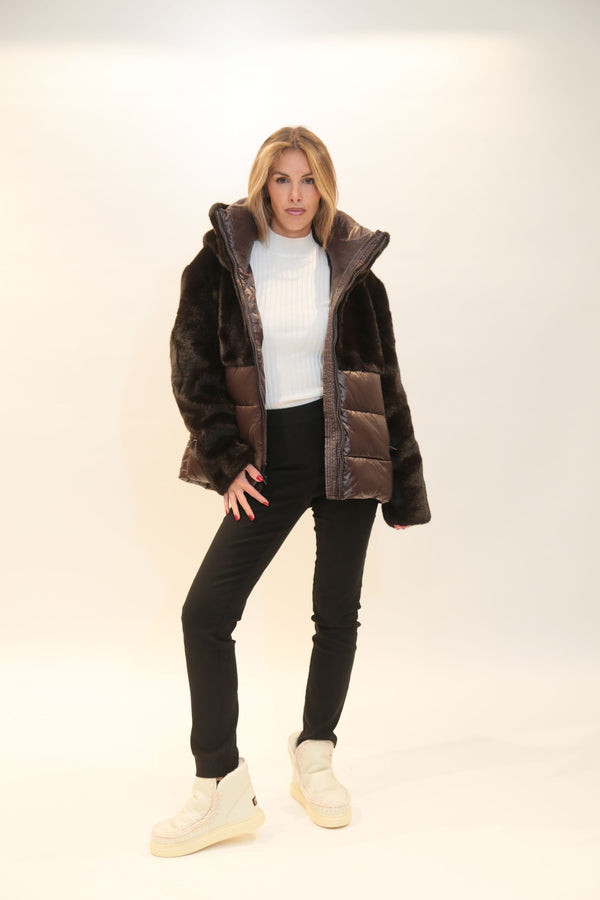 BLAUER - Giubbetto Nylon con Pelliccia Eco Nero e Panna Donna A/I 2025/26