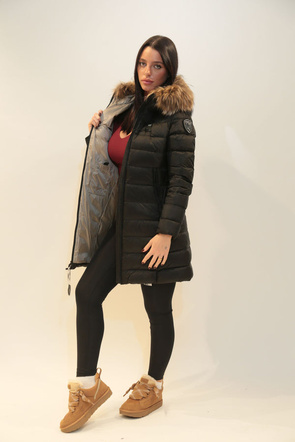 BLAUER - Piumino Lungo con Pelliccia Kristin Nero e Oro Donna A/I 2025/26