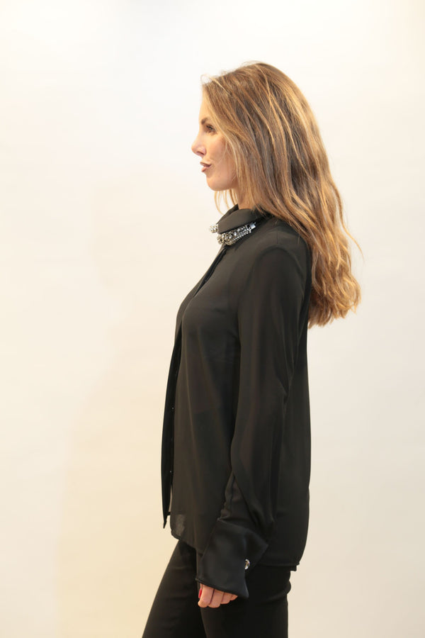 Camicia RELISH Donna Modello RCA2503009004 Vulec Raso Collana Strass Fusciacca Black Collezione A/I 2025/26