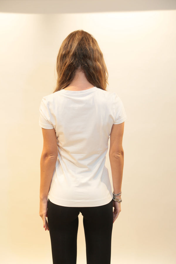 Maglietta GUESS Donna Triangle Flowers Bianco/Rosa - Collezione A/I 2025/26