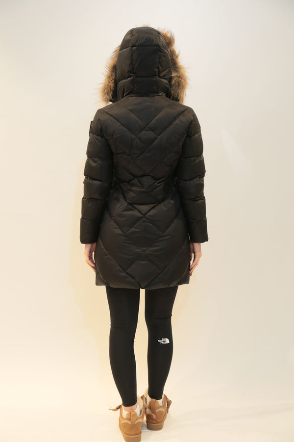 BLAUER - Piumino Lungo a Linee Geometriche Althea Nero Donna A/I 2025-26