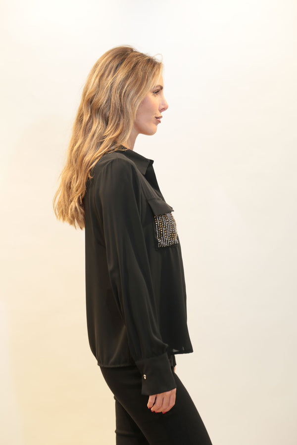 Camicia RELISH Donna Modello RDA2503009019 Juwell Tasche Strass Borchie Black Collezione A/I 2025/26