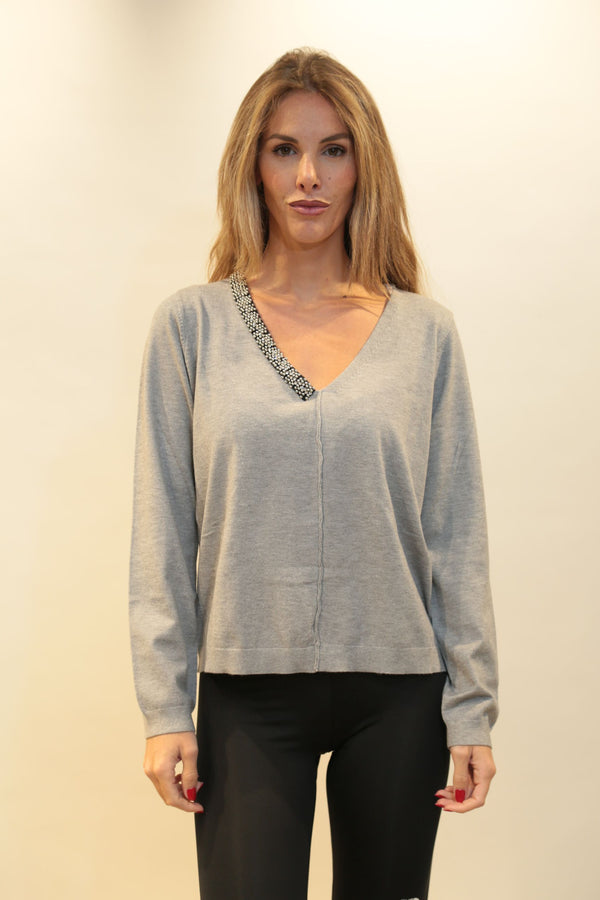 RELISH Maglia Levita Scollo V con Applicazioni Perline e Strass Donna Autunno/Inverno 2025/26