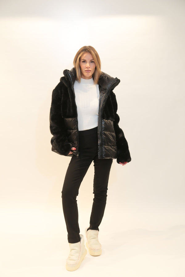 BLAUER - Giubbetto Nylon con Pelliccia Eco Nero e Panna Donna A/I 2025/26