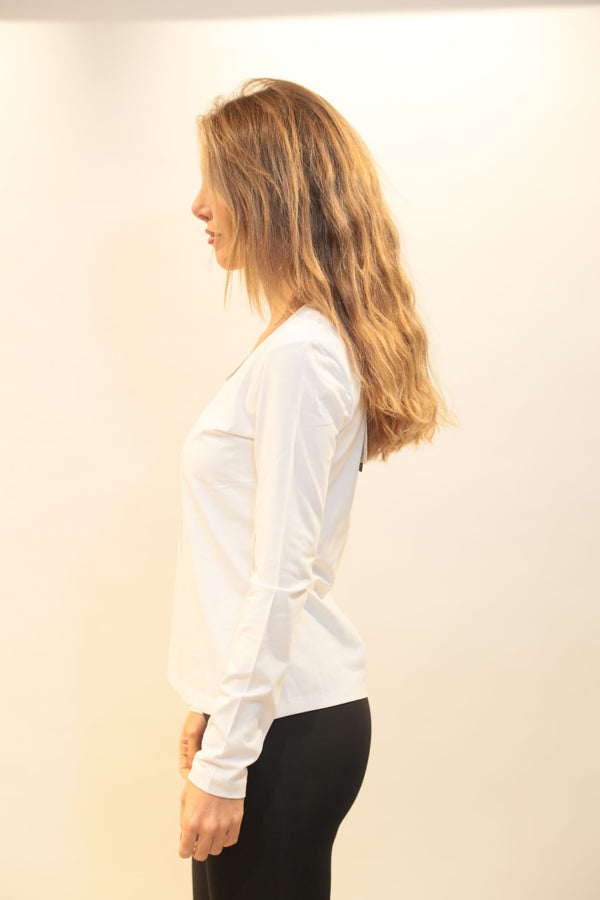 FRACOMINA - T-Shirt Slim Bianca a Maniche Lunghe Donna