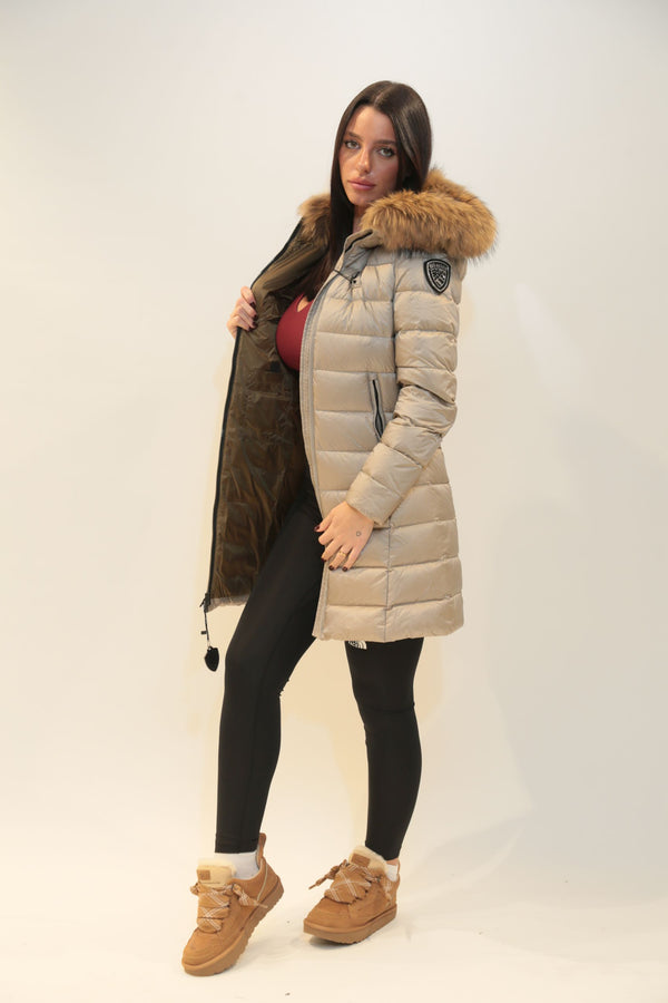 BLAUER - Piumino Lungo con Pelliccia Kristin Nero e Oro Donna A/I 2025/26