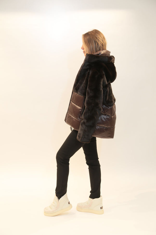 BLAUER - Giubbetto Nylon con Pelliccia Eco Nero e Panna Donna A/I 2025/26