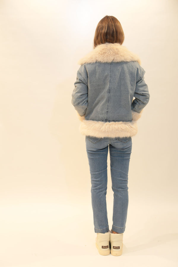 Giacca Denim Corta Donna FRACOMINA con Pelliccia Ecologica  - Collezione A/I 2025/26