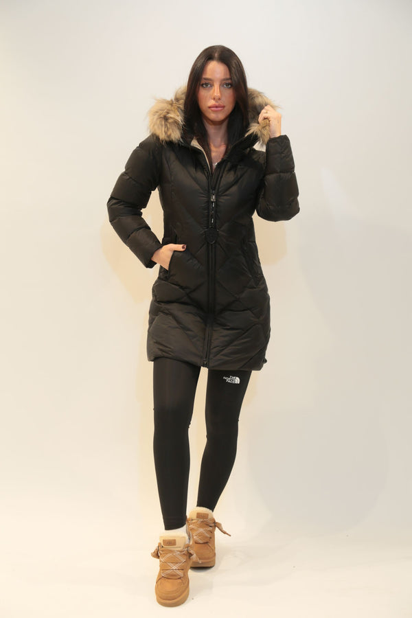 BLAUER - Piumino Lungo a Linee Geometriche Althea Nero Donna A/I 2025-26