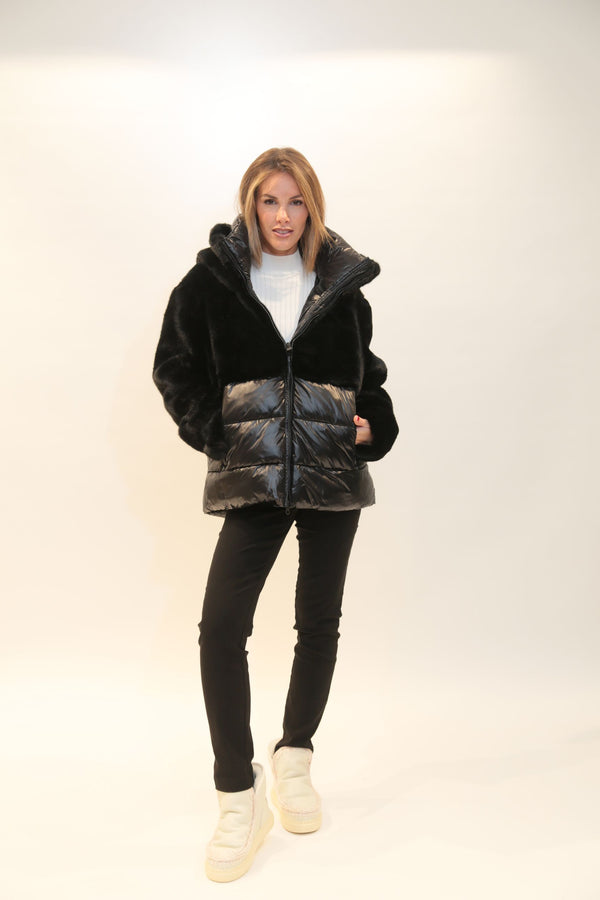 BLAUER - Giubbetto Nylon con Pelliccia Eco Nero e Panna Donna A/I 2025/26