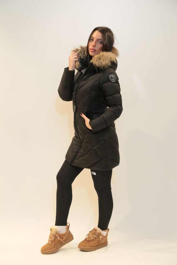 BLAUER - Piumino Lungo a Linee Geometriche Althea Nero Donna A/I 2025-26