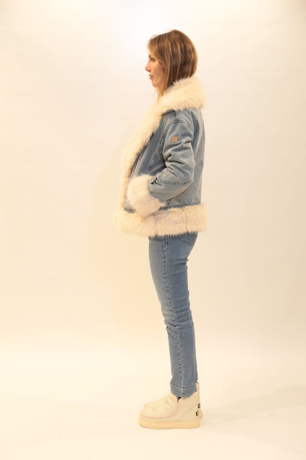 Giacca Denim Corta Donna FRACOMINA con Pelliccia Ecologica  - Collezione A/I 2025/26