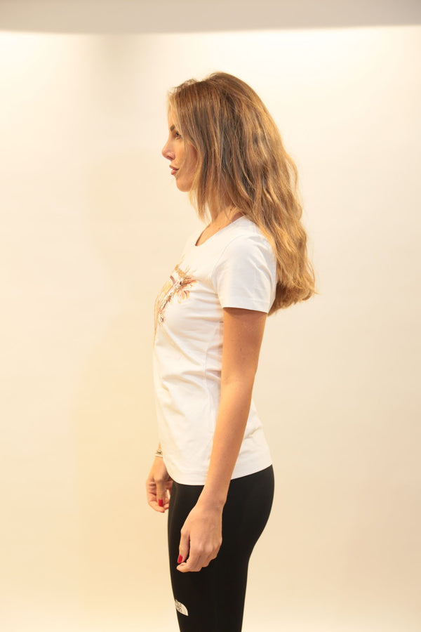 Maglietta GUESS Donna Triangle Flowers Bianco/Rosa - Collezione A/I 2025/26