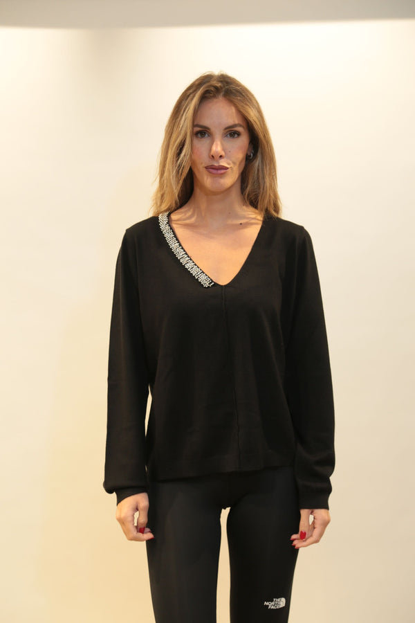 RELISH Maglia Levita Scollo V con Applicazioni Perline e Strass Donna Autunno/Inverno 2025/26