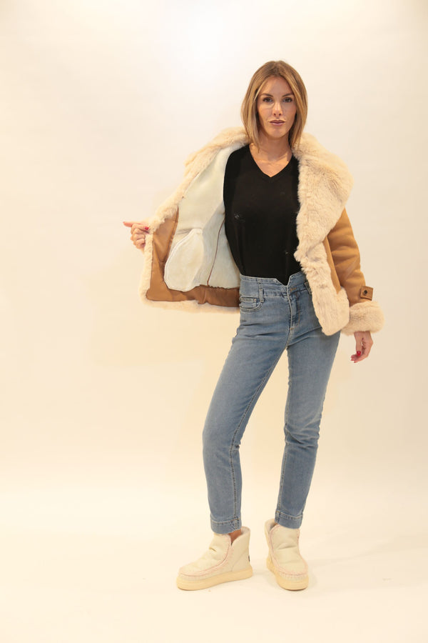Giacca Shearling Corta Donna FRACOMINA con Pelliccia Ecologica - Collezione A/I 2025/26