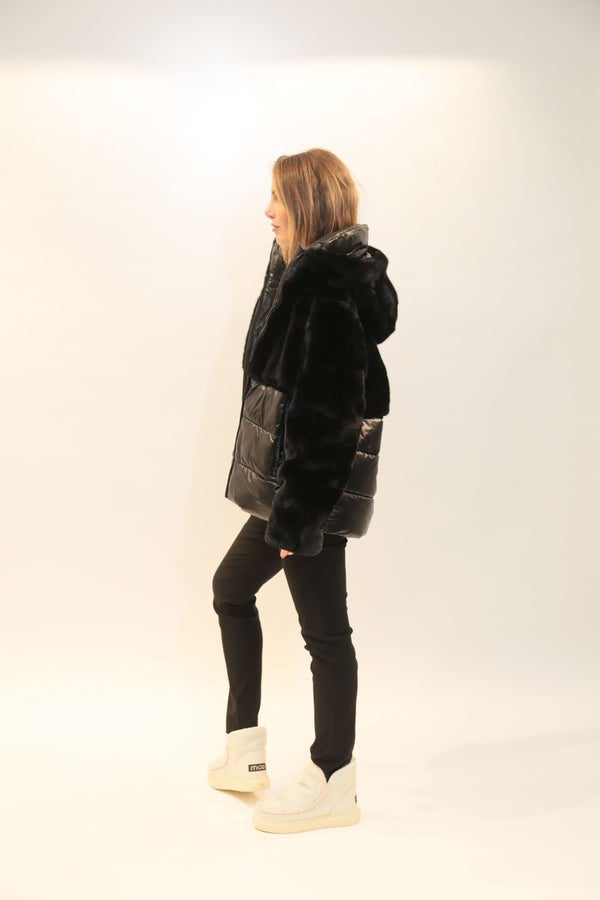 BLAUER - Giubbetto Nylon con Pelliccia Eco Nero e Panna Donna A/I 2025/26