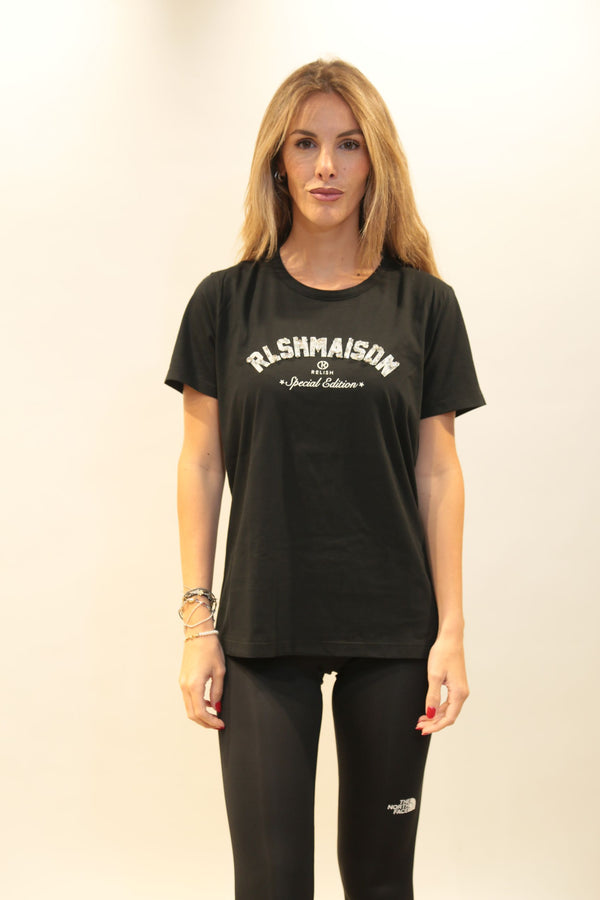 T-Shirt RELISH Donna Modello RDA2501033004 Reels Stampa Pietre Strass Collezione A/I 2025/26