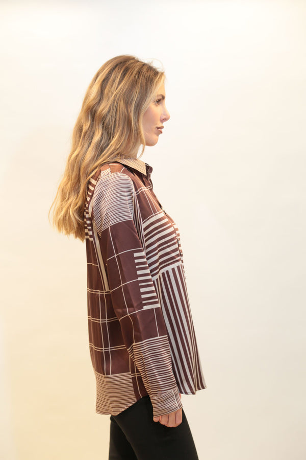 Camicia Over Donna Emme Marella Fantasia Geometrica Marrone - Collezione A/I 2025/26