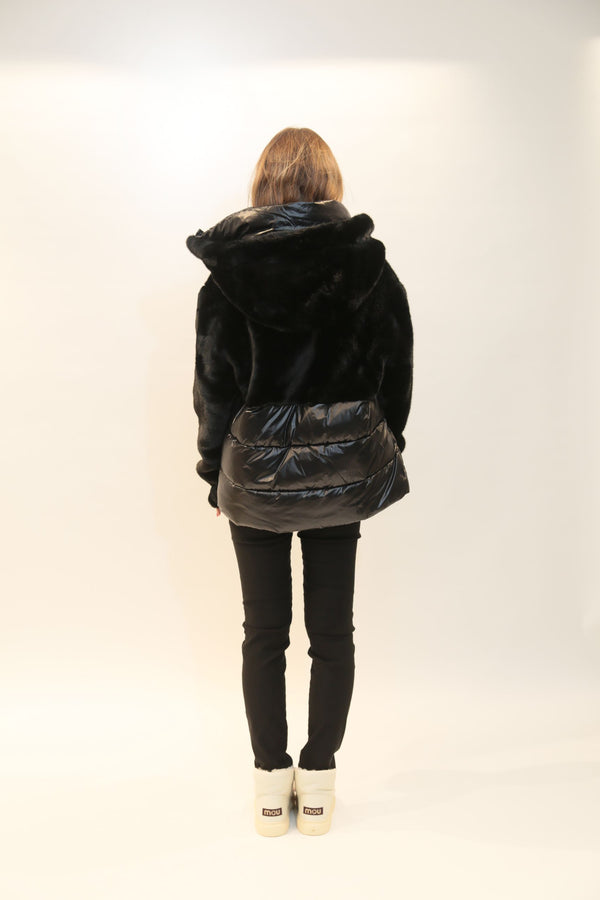 BLAUER - Giubbetto Nylon con Pelliccia Eco Nero e Panna Donna A/I 2025/26