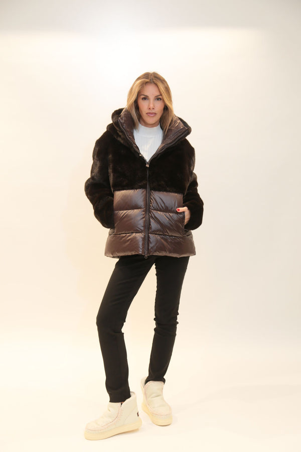 BLAUER - Giubbetto Nylon con Pelliccia Eco Nero e Panna Donna A/I 2025/26