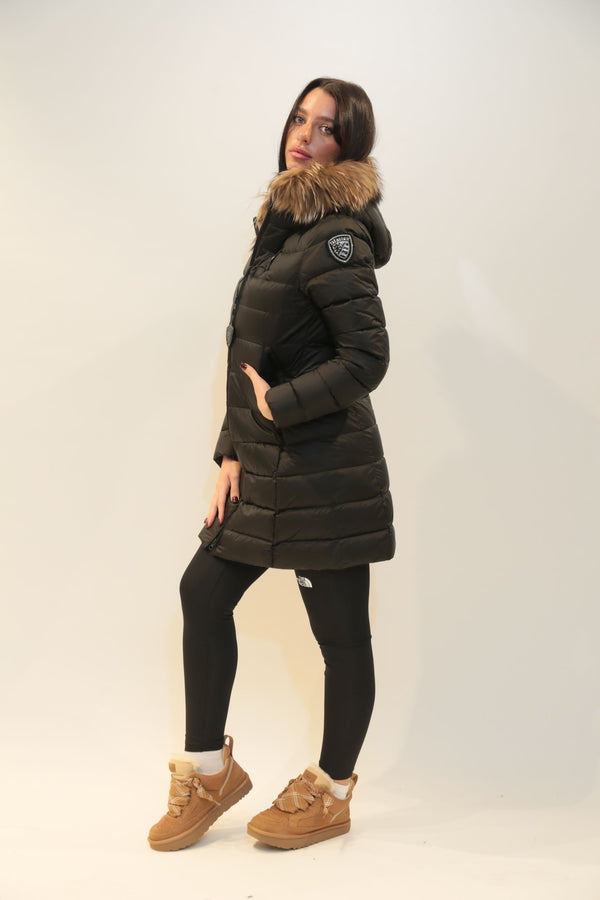 BLAUER - Piumino Lungo con Pelliccia Kristin Nero e Oro Donna A/I 2025/26