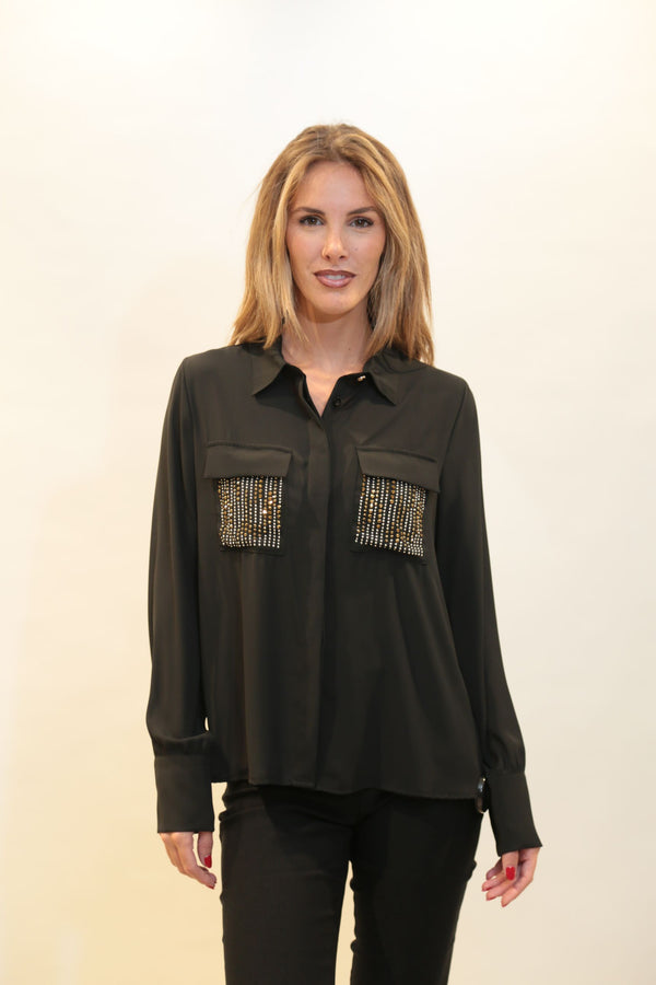 Camicia RELISH Donna Modello RDA2503009019 Juwell Tasche Strass Borchie Black Collezione A/I 2025/26