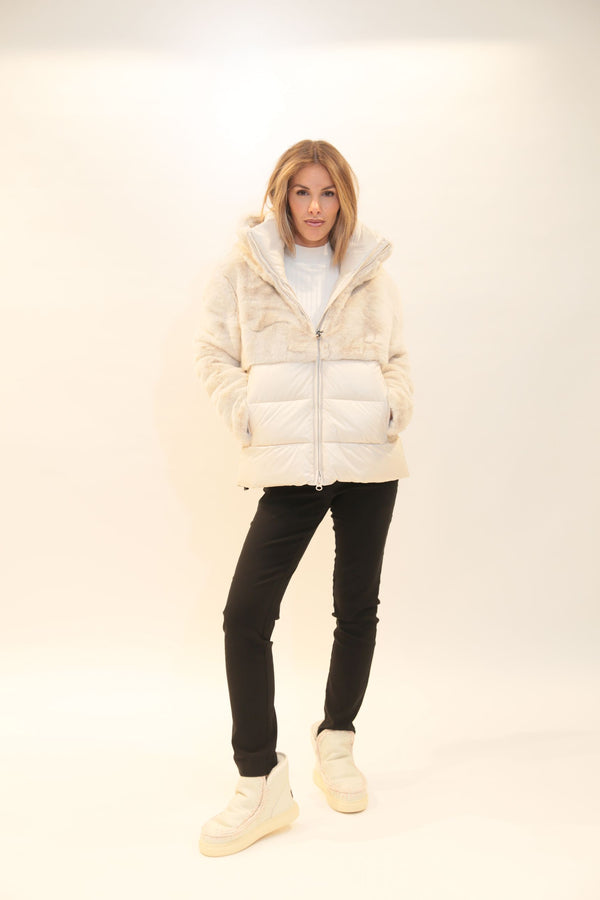 BLAUER - Giubbetto Nylon con Pelliccia Eco Nero e Panna Donna A/I 2025/26