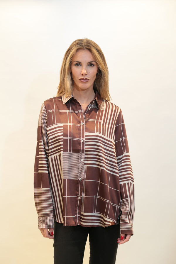 Camicia Over Donna Emme Marella Fantasia Geometrica Marrone - Collezione A/I 2025/26