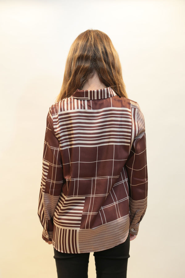 Camicia Over Donna Emme Marella Fantasia Geometrica Marrone - Collezione A/I 2025/26