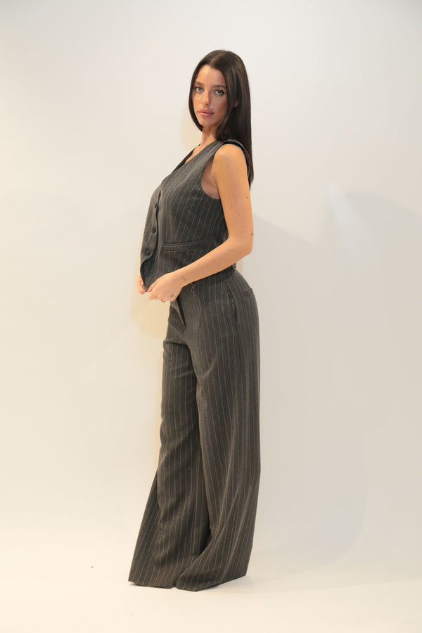 RELISH Gilet Danieli_S 3 Bottoni con Tasche a Filetto Gessato e Borchie Donna Autunno/Inverno 2025/26