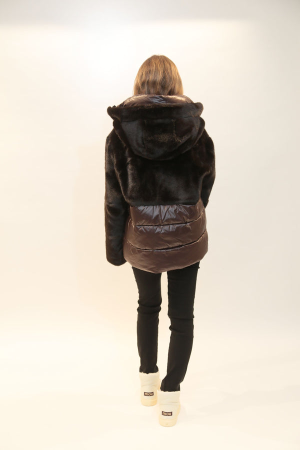 BLAUER - Giubbetto Nylon con Pelliccia Eco Nero e Panna Donna A/I 2025/26