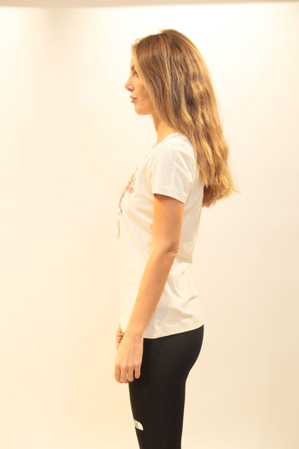 Maglietta GUESS Donna Triangle Flowers Bianco/Rosa - Collezione A/I 2025/26