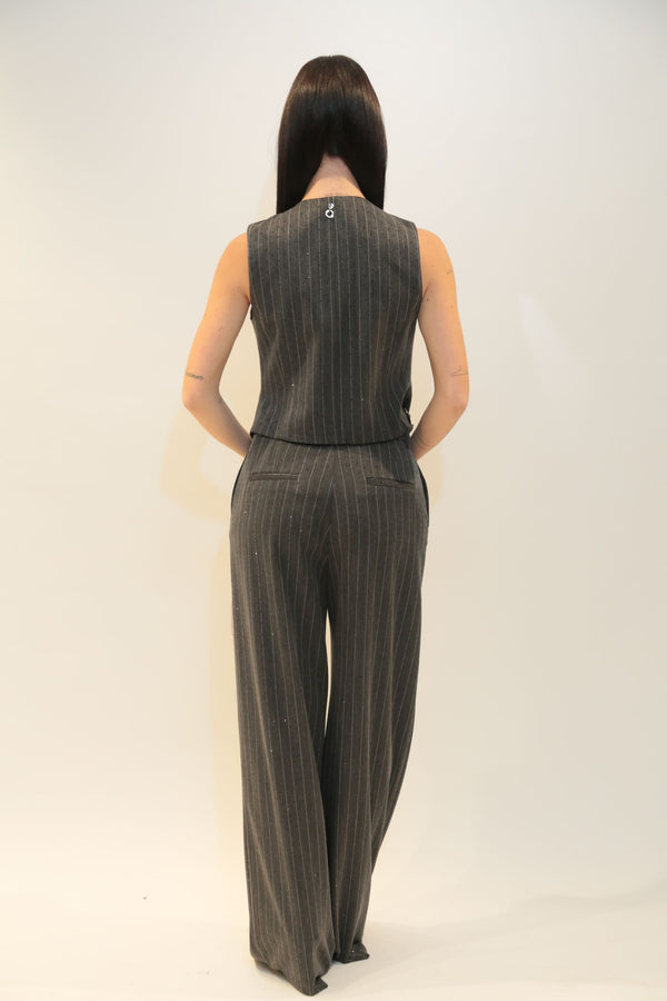 RELISH Gilet Danieli_S 3 Bottoni con Tasche a Filetto Gessato e Borchie Donna Autunno/Inverno 2025/26