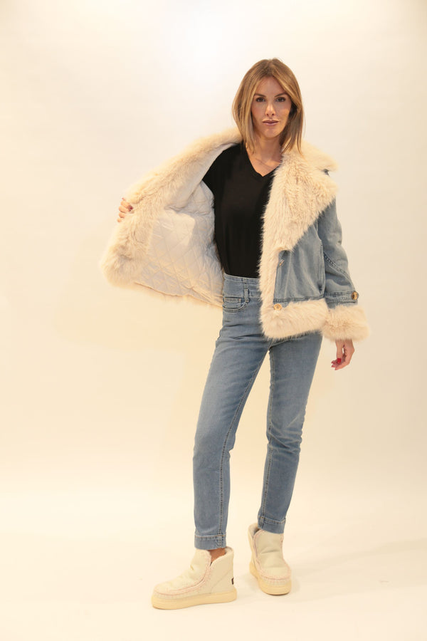 Giacca Denim Corta Donna FRACOMINA con Pelliccia Ecologica  - Collezione A/I 2025/26